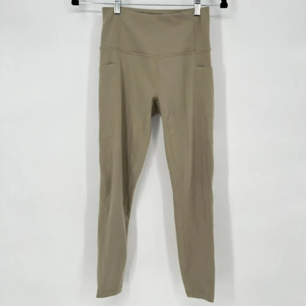 Varley Lets Move Leggings Womens Small Tan High Rise Pocket 25 Inseam